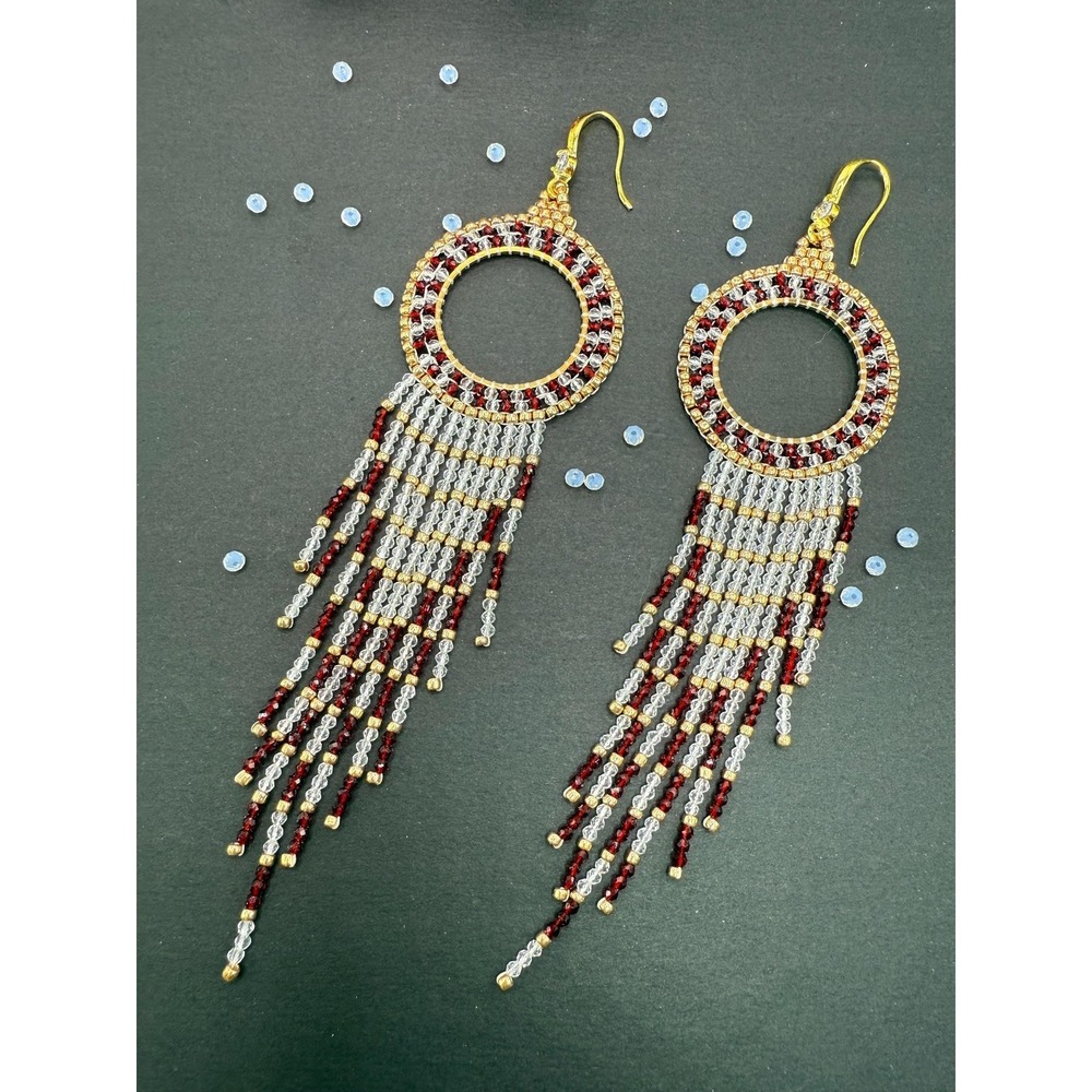 Gold‎ Hoop Beaded Fringe Earrings – Handmade Statement Jewelry